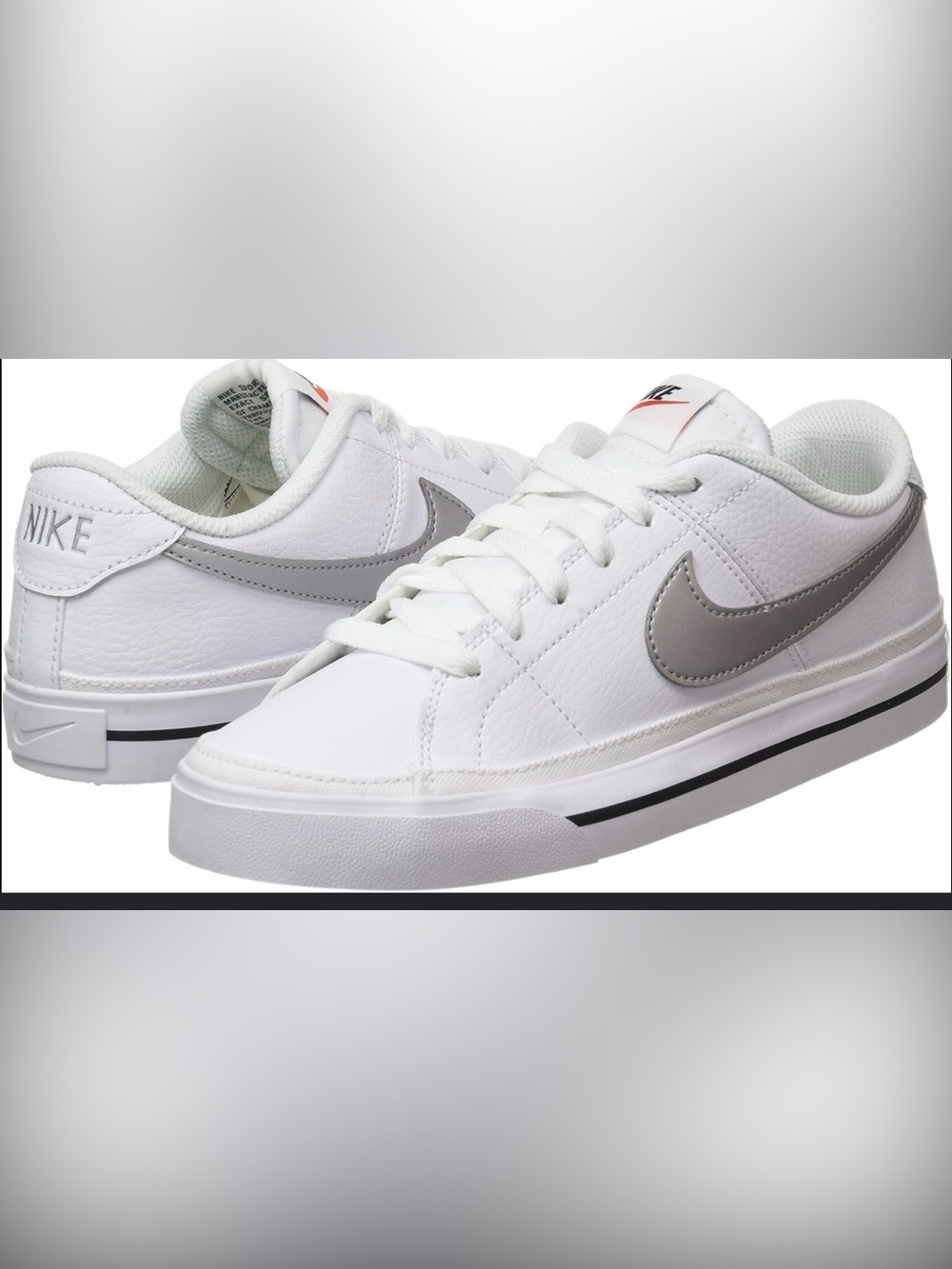 Nike Men’s White & Gray Low-Top Sneakers with Silver Swoosh